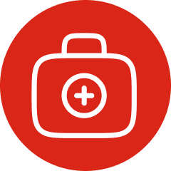 Red first aid kit icon with cross.