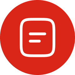 Red circle with white abstract symbol.